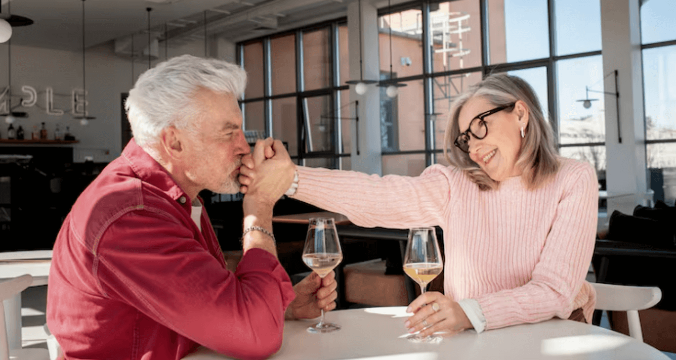 Mature couple sharing a relationship-focused date
